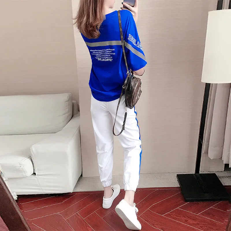 2 Pcs Women's Short Sleeve Solid Color T-shirt Sets M 583251