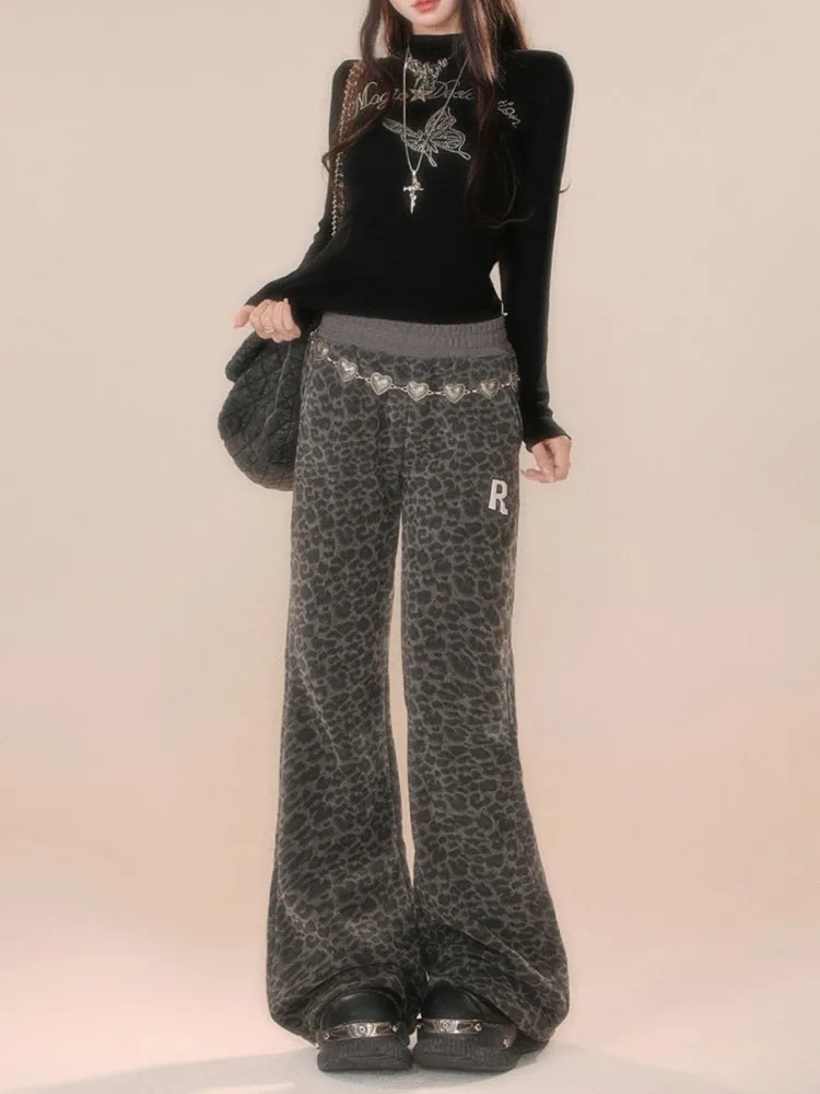 American-Style Leopard Print Fall Winter Casual Pants