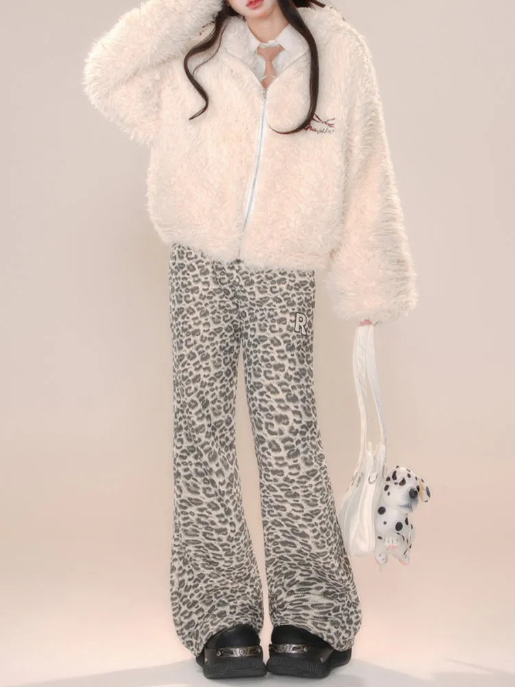 American-Style Leopard Print Fall Winter Casual Pants