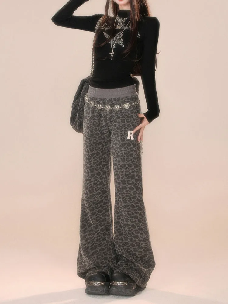 American-Style Leopard Print Fall Winter Casual Pants