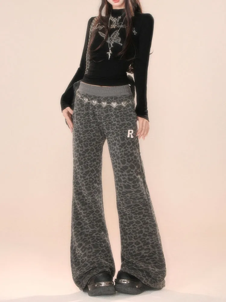 American-Style Leopard Print Fall Winter Casual Pants