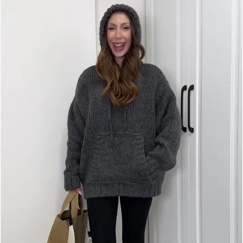 🖤Black Friday Specials🖤Women's Solid Color Hooded Knitted Sweatshirt