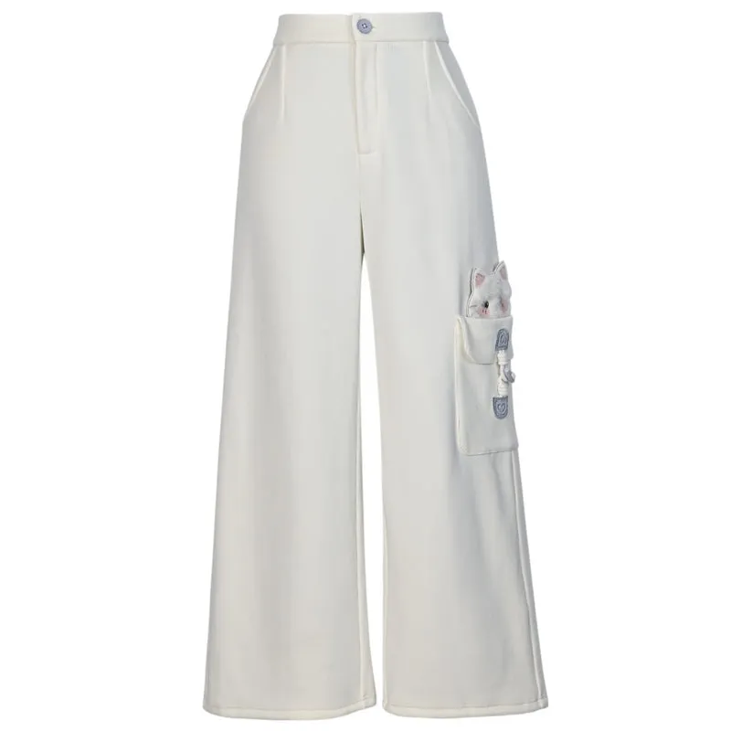 Cat Design Casual Pants for Fall and Winter