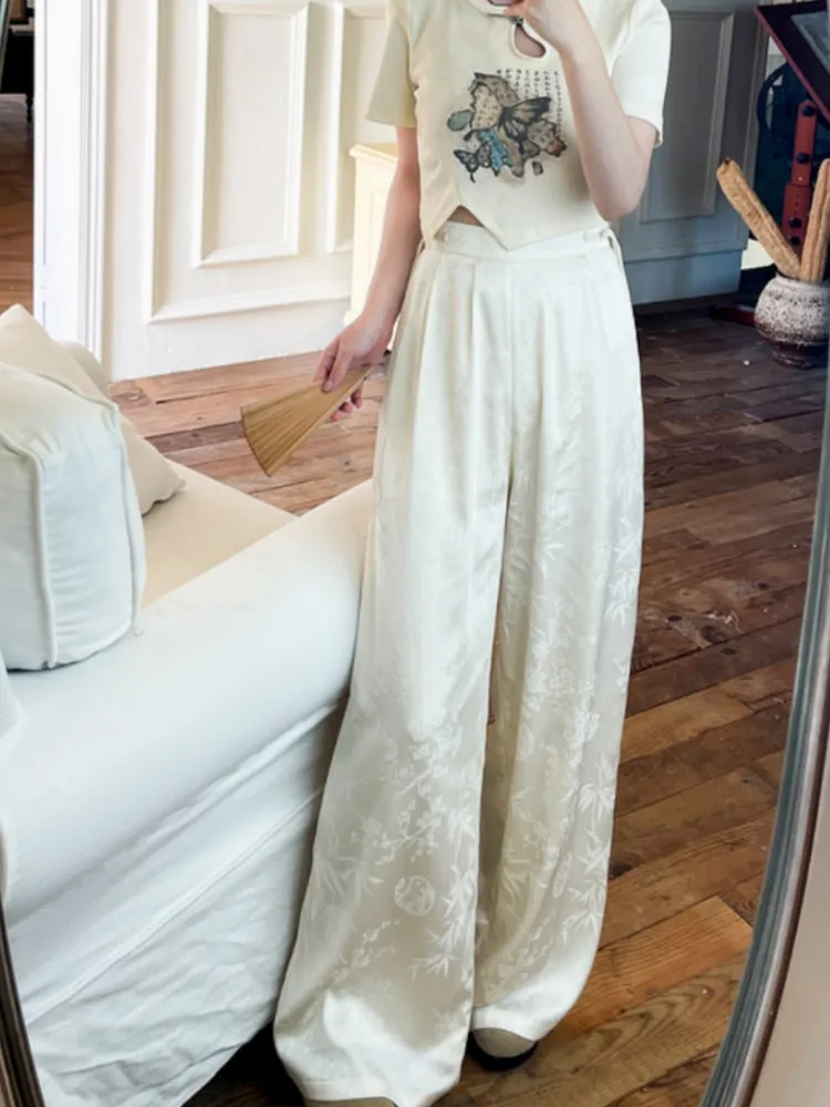 Chinese Style Jacquard Pattern Casual Pants