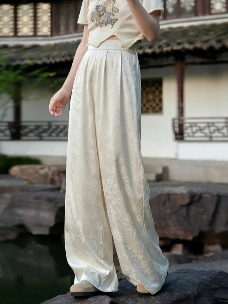 Chinese Style Jacquard Pattern Casual Pants
