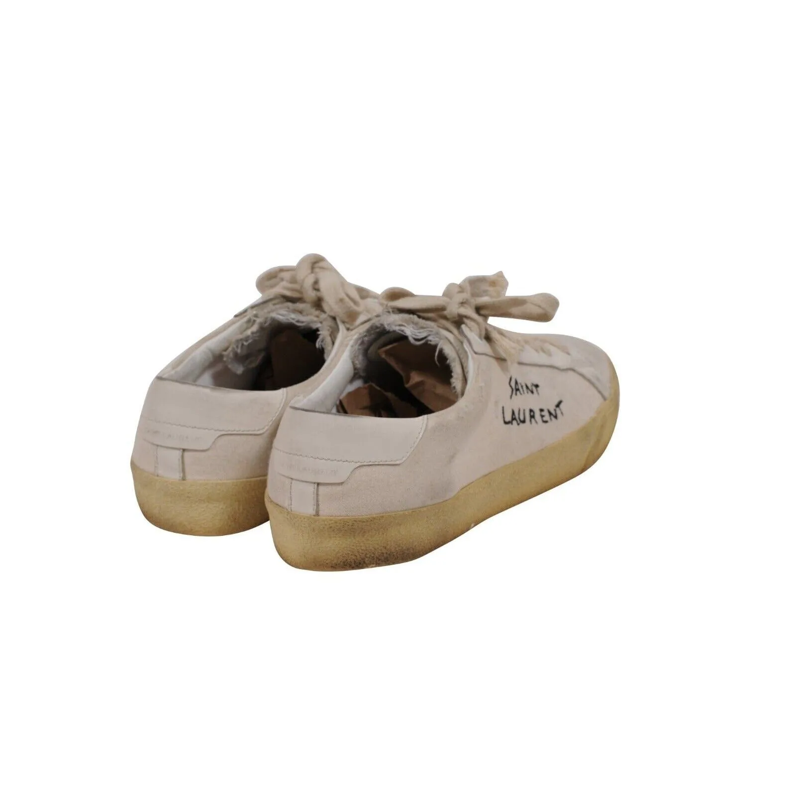 Court Classic Sneakers Beige White Canvas Logo Low Top