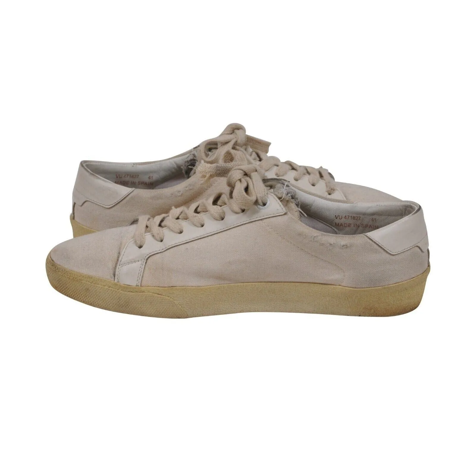 Court Classic Sneakers Beige White Canvas Logo Low Top