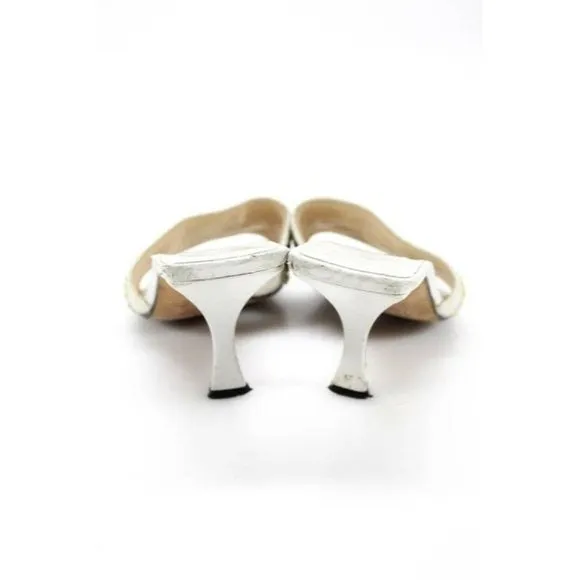 FENDI White Beaded Kitten Heel Mule Sandals