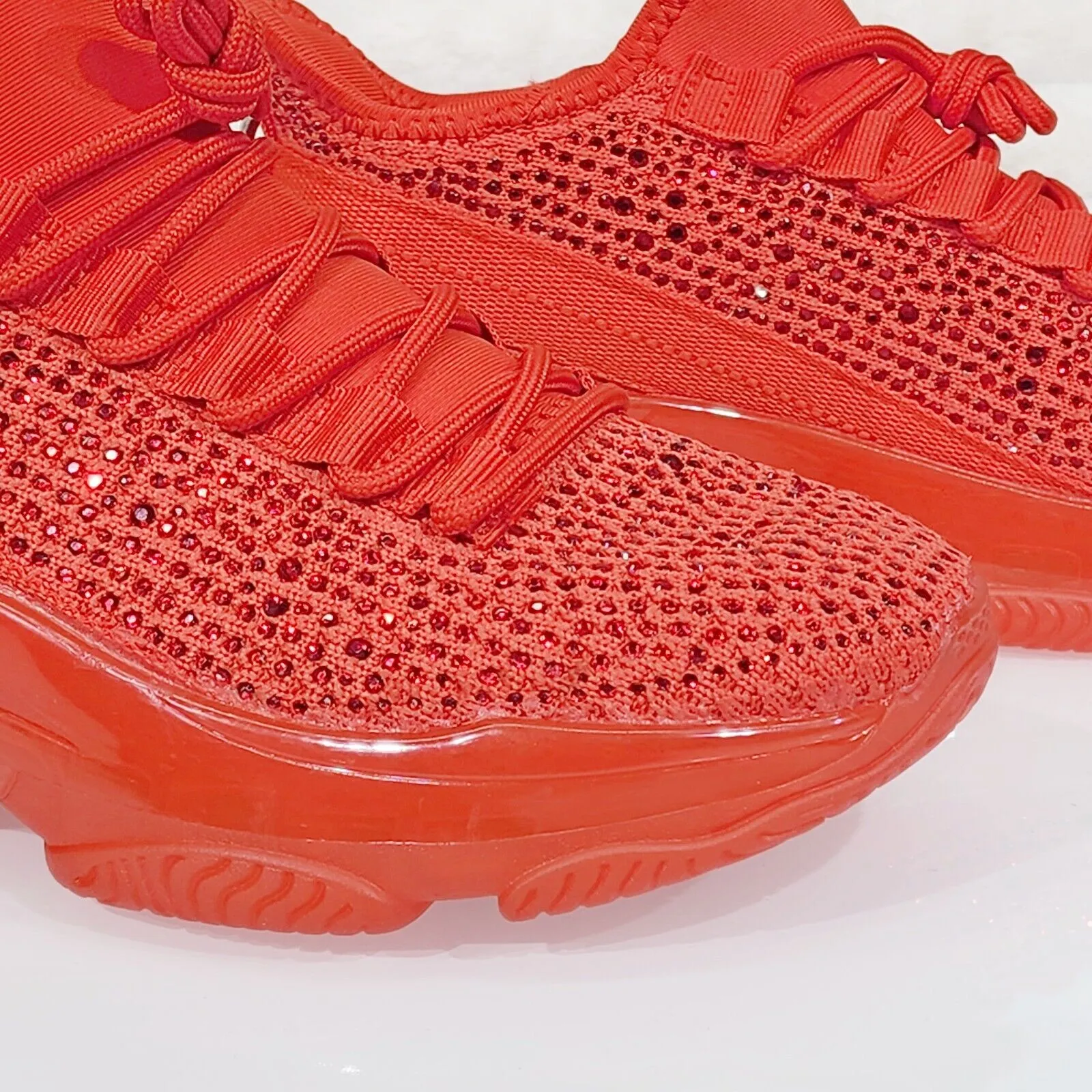Frey Red Jelly Sole Slip On Pull Tie Comfy Running Shoes Sneakers