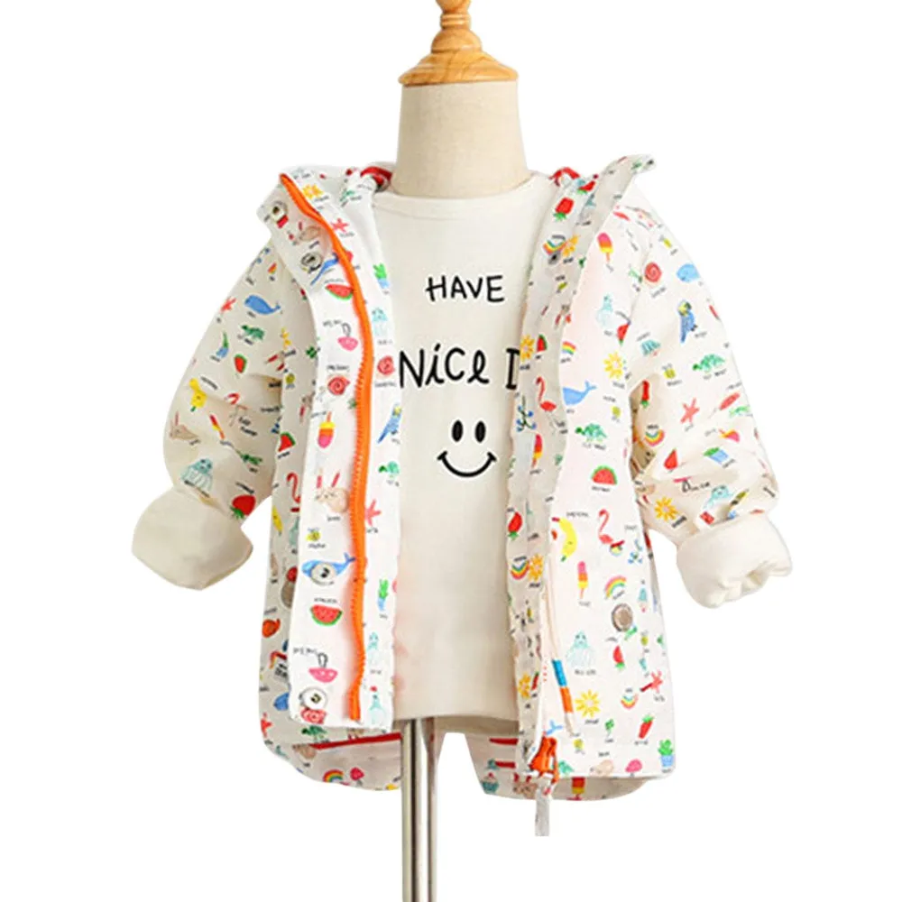 Girls Hooded Cartoon Fruit Print Jacket