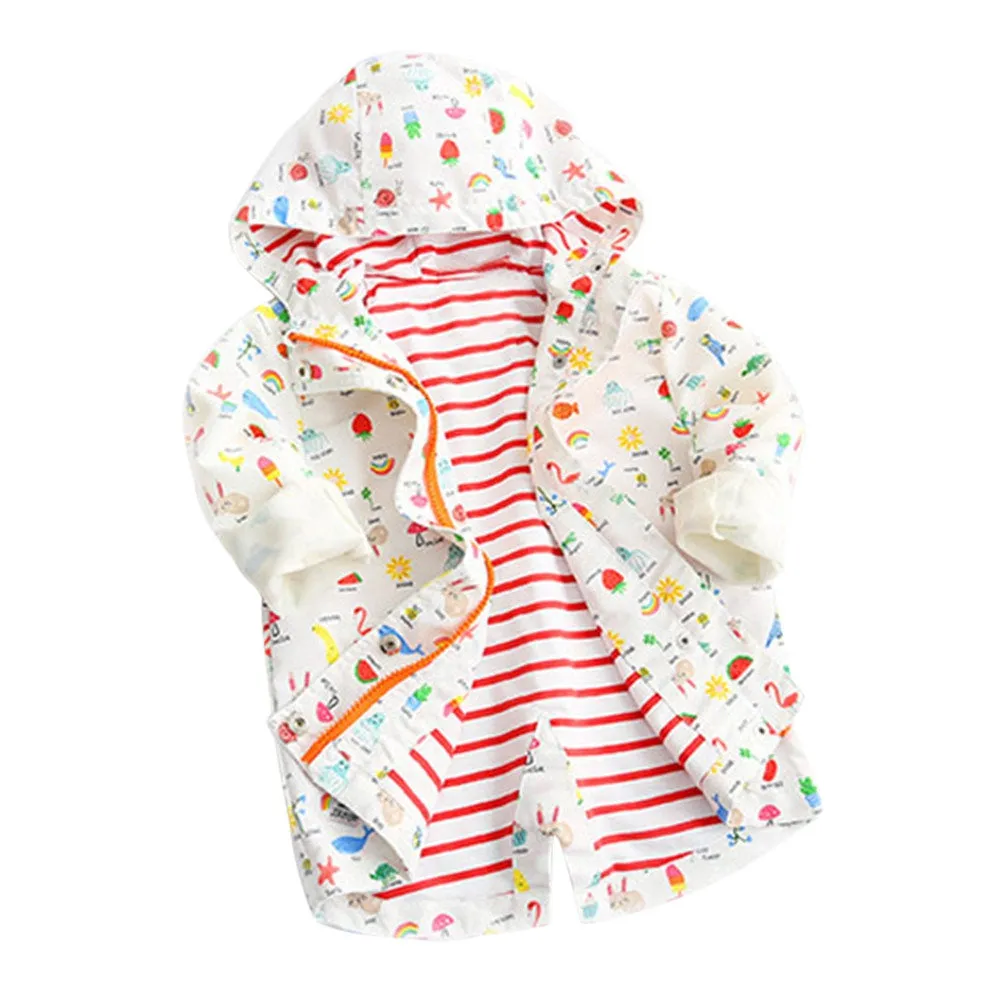 Girls Hooded Cartoon Fruit Print Jacket