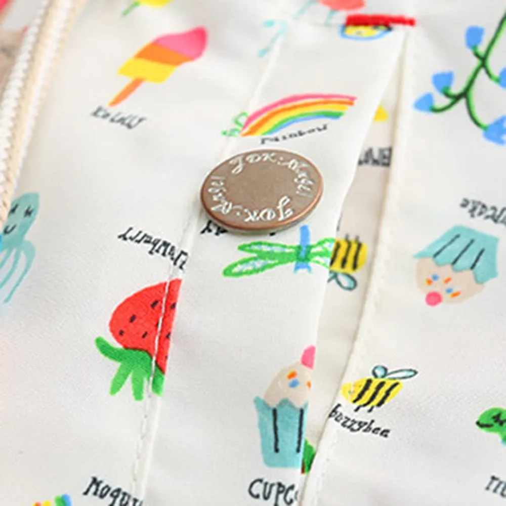 Girls Hooded Cartoon Fruit Print Jacket