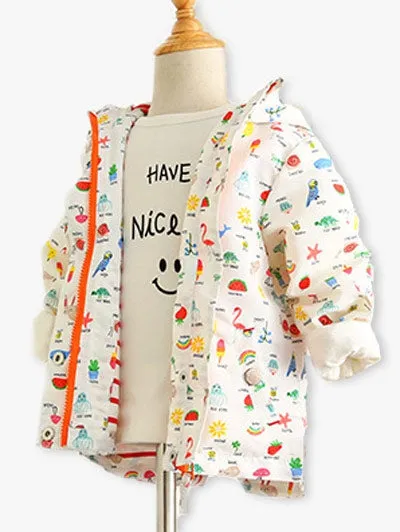 Girls Hooded Cartoon Fruit Print Jacket