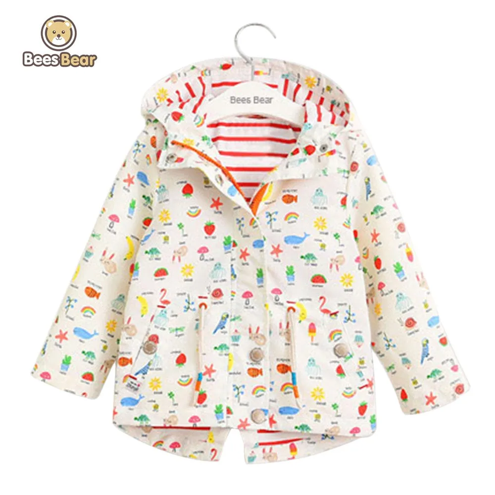 Girls Hooded Cartoon Fruit Print Jacket