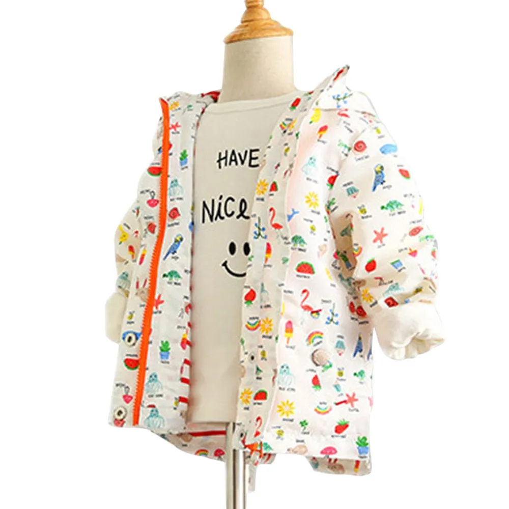 Girls Hooded Cartoon Fruit Print Jacket
