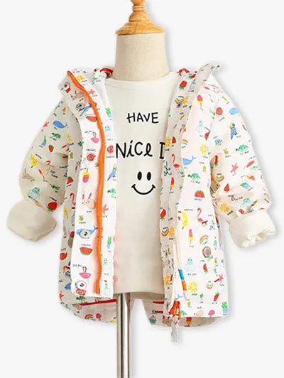 Girls Hooded Cartoon Fruit Print Jacket