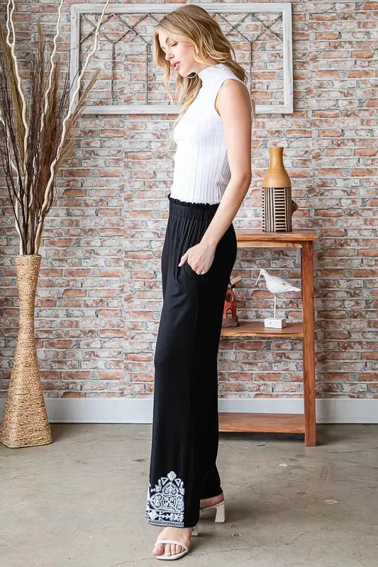 Heimish Full Size Solid Damask Casual Pants Plus Size