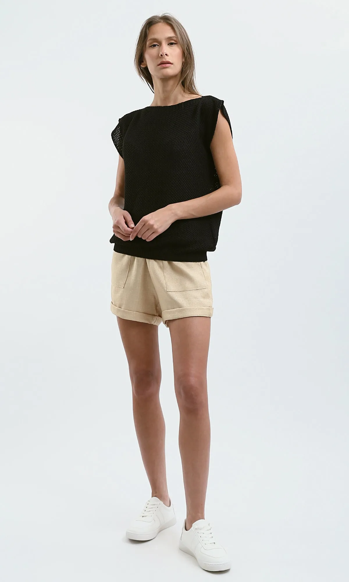 O182703 Slip On Short Sleeves Black Basic Tee