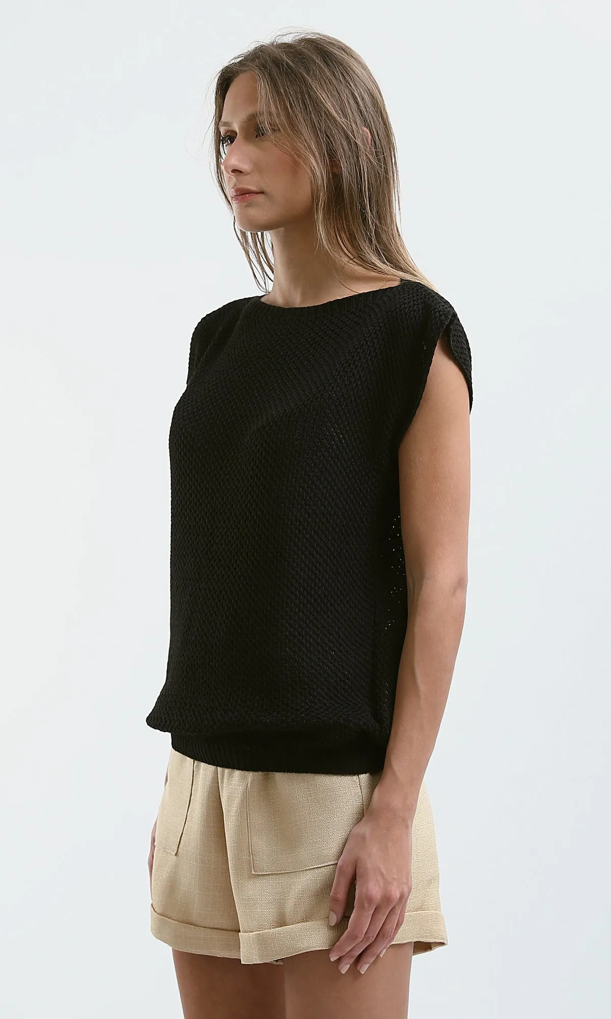 O182703 Slip On Short Sleeves Black Basic Tee