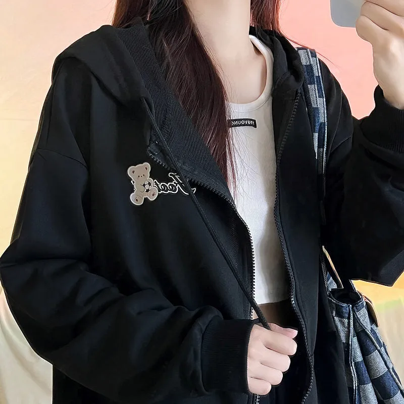 Original College Style Black Zipper Cardigan Jacket