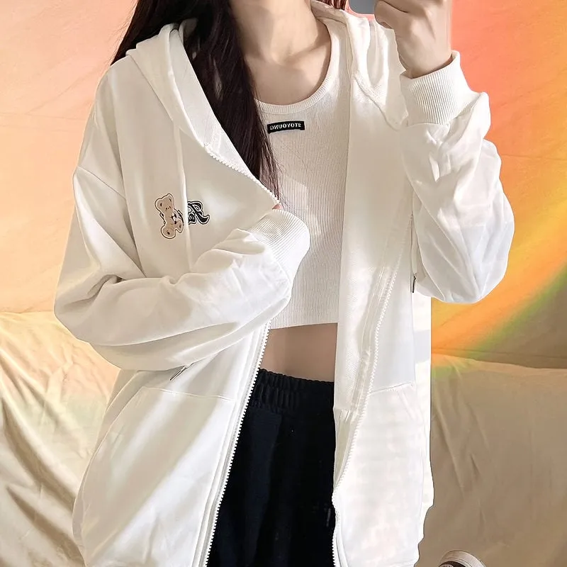 Original College Style Black Zipper Cardigan Jacket