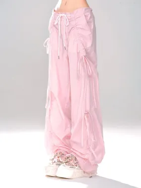 Pink/Light Blue Loose Wide-Leg Casual Pants for Summer