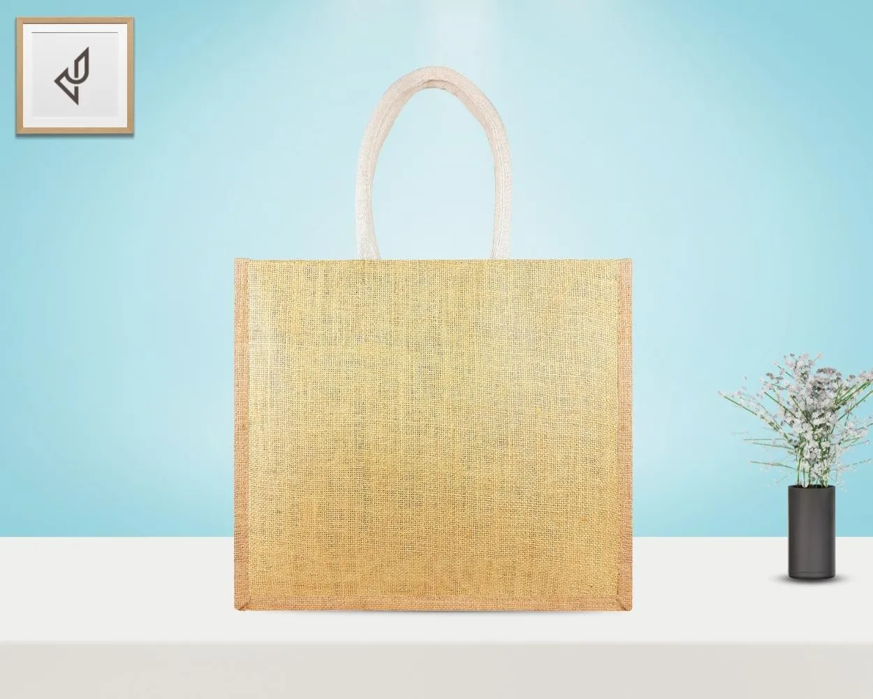 Premium Shopping Designer Jute Bag - Classic Yet Elegant Tribal Band with Zipper (16 x 5 x 14 inches)