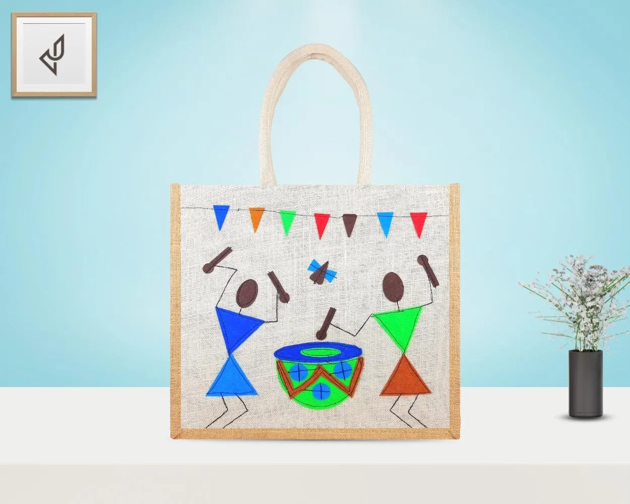 Premium Shopping Designer Jute Bag - Classic Yet Elegant Tribal Band with Zipper (16 x 5 x 14 inches)