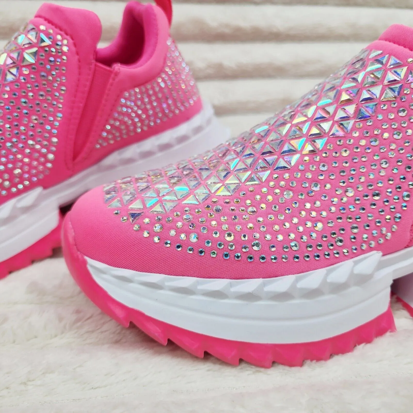 Presto Light Weight Slip on Hot Pink Rhinestone Sneakers - Running Shoes