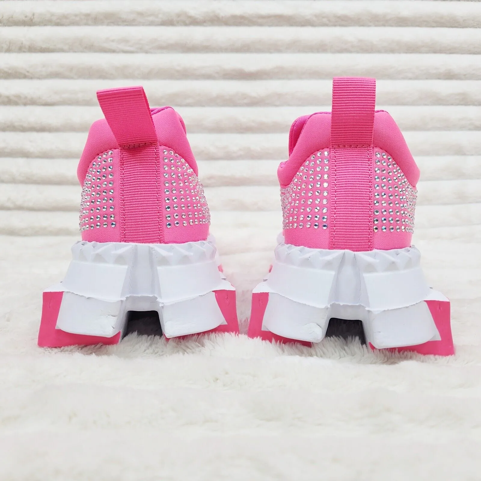Presto Light Weight Slip on Hot Pink Rhinestone Sneakers - Running Shoes