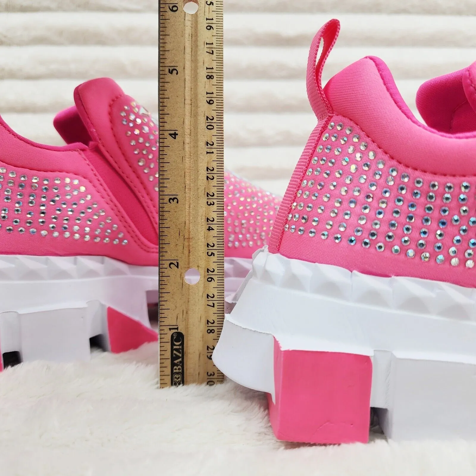 Presto Light Weight Slip on Hot Pink Rhinestone Sneakers - Running Shoes