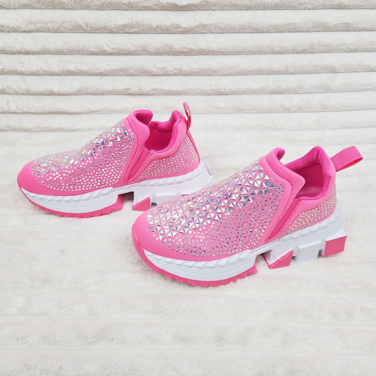 Presto Light Weight Slip on Hot Pink Rhinestone Sneakers - Running Shoes