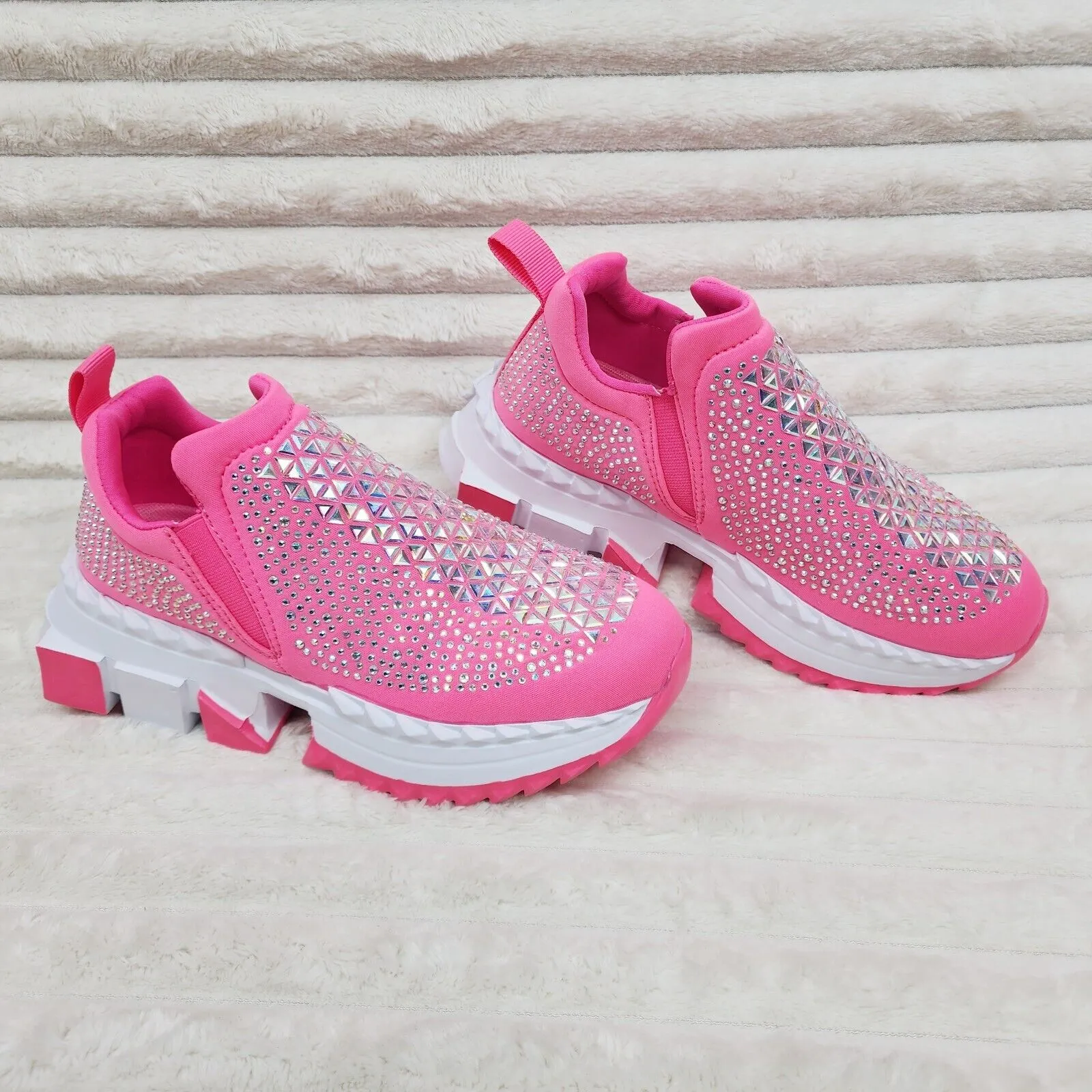 Presto Light Weight Slip on Hot Pink Rhinestone Sneakers - Running Shoes