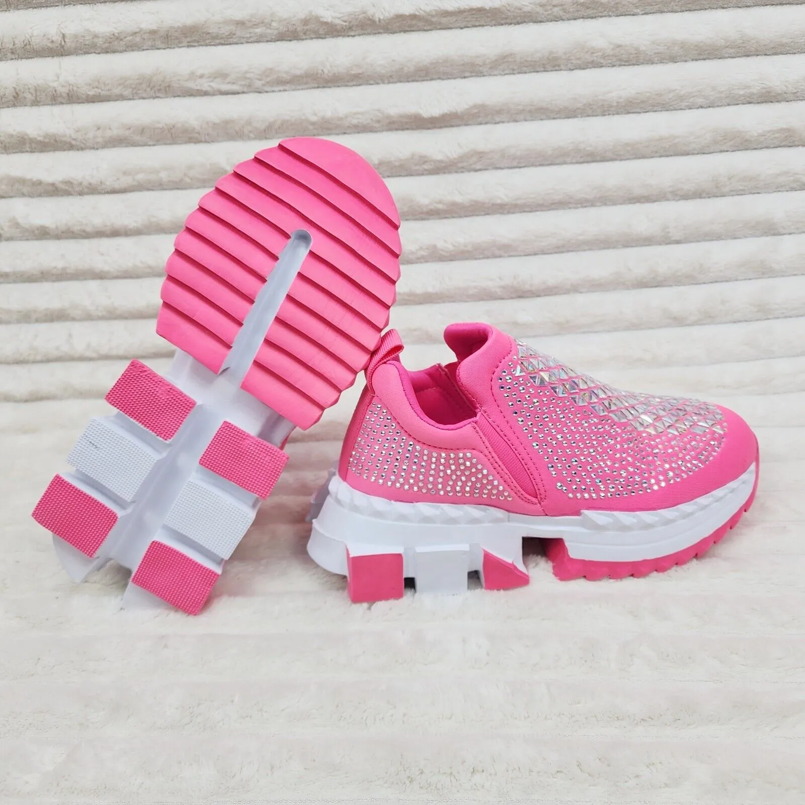 Presto Light Weight Slip on Hot Pink Rhinestone Sneakers - Running Shoes