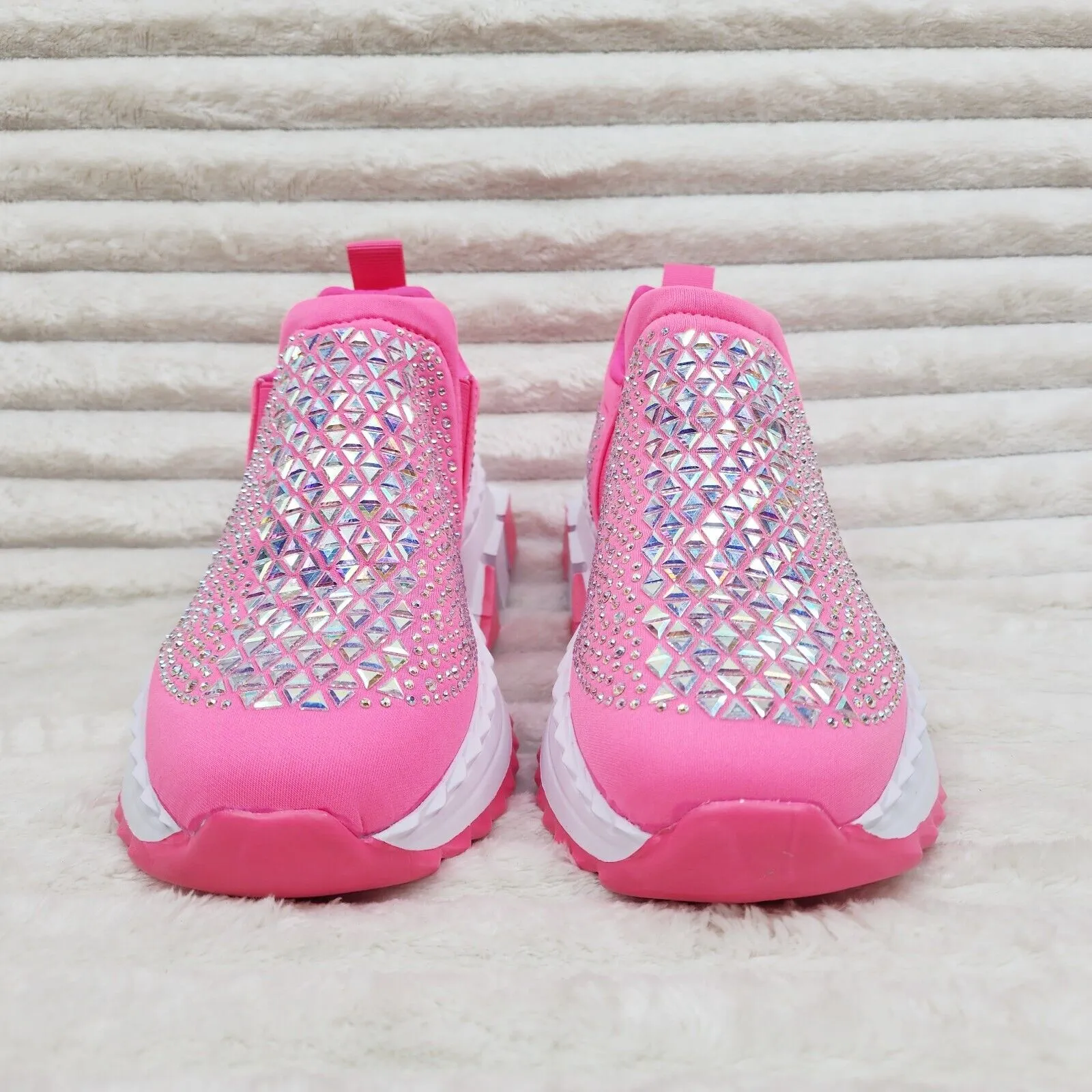 Presto Light Weight Slip on Hot Pink Rhinestone Sneakers - Running Shoes