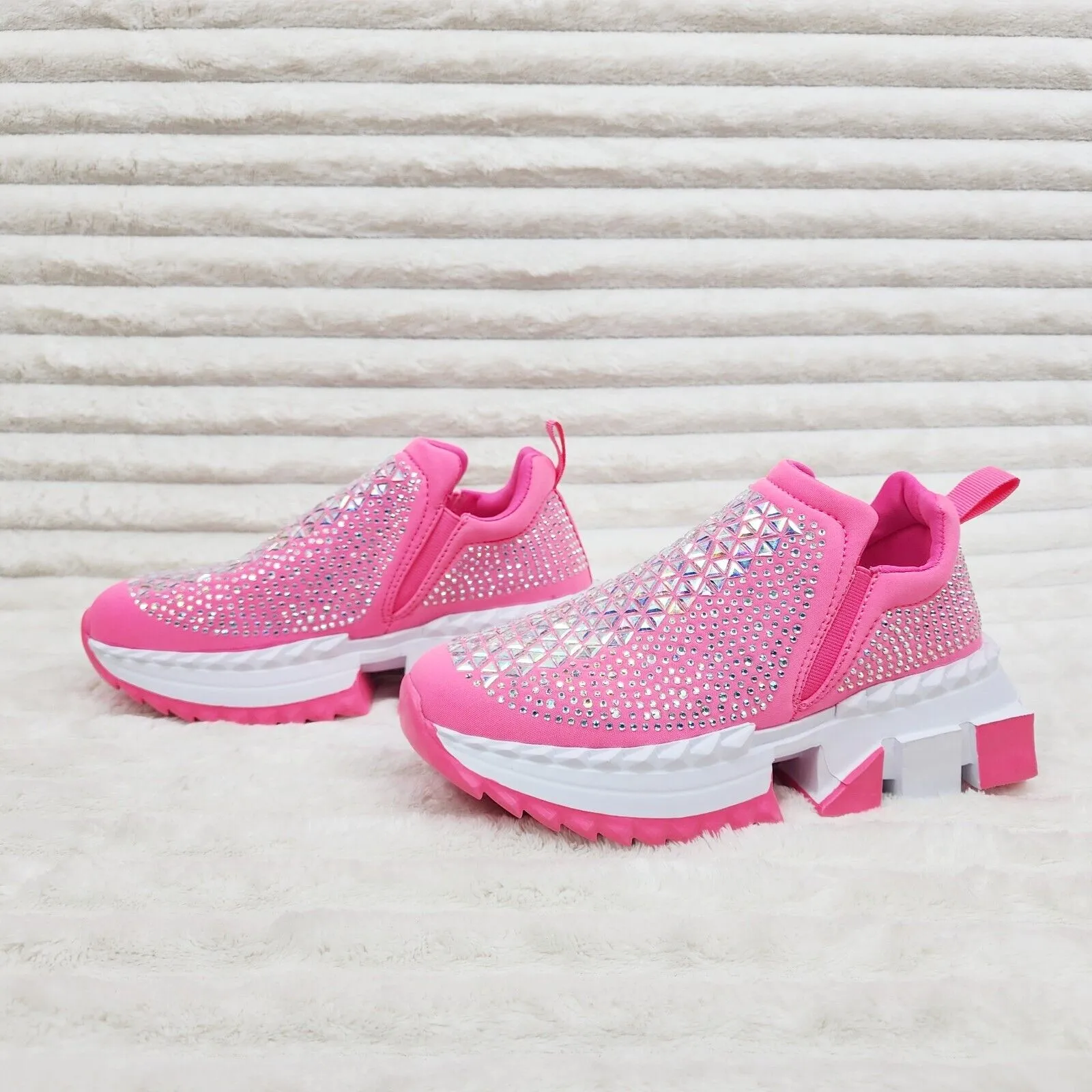 Presto Light Weight Slip on Hot Pink Rhinestone Sneakers - Running Shoes