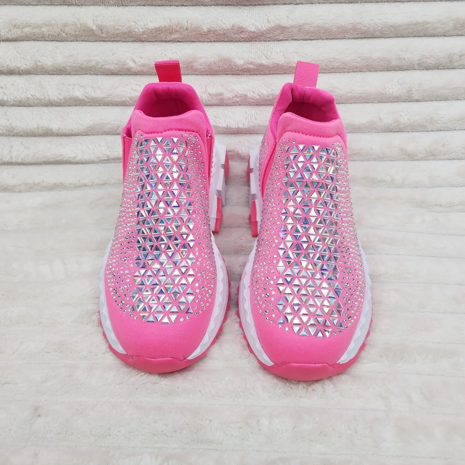 Presto Light Weight Slip on Hot Pink Rhinestone Sneakers - Running Shoes
