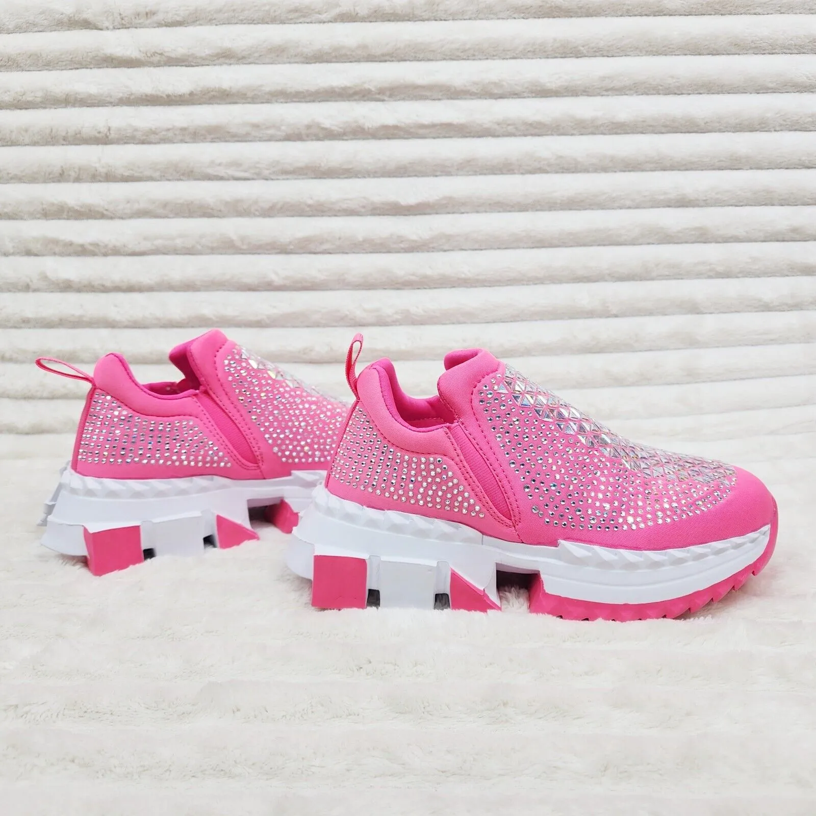 Presto Light Weight Slip on Hot Pink Rhinestone Sneakers - Running Shoes