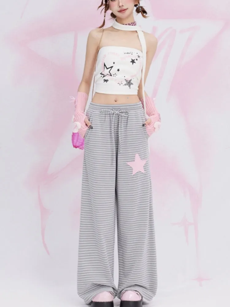 Summer Star Patch Striped Casual Pants