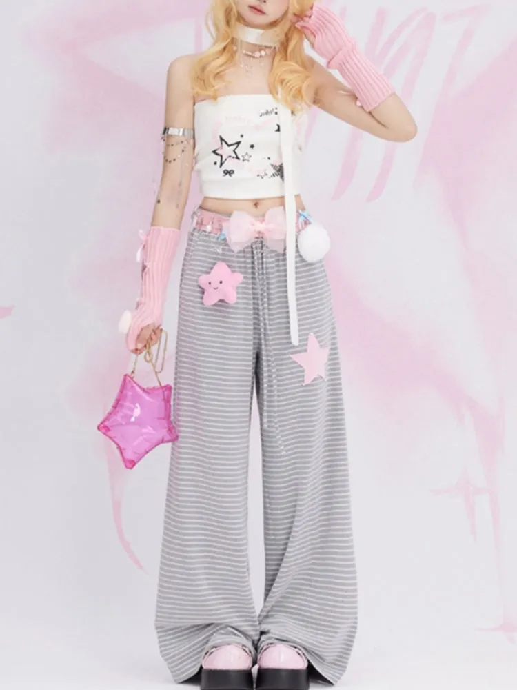 Summer Star Patch Striped Casual Pants