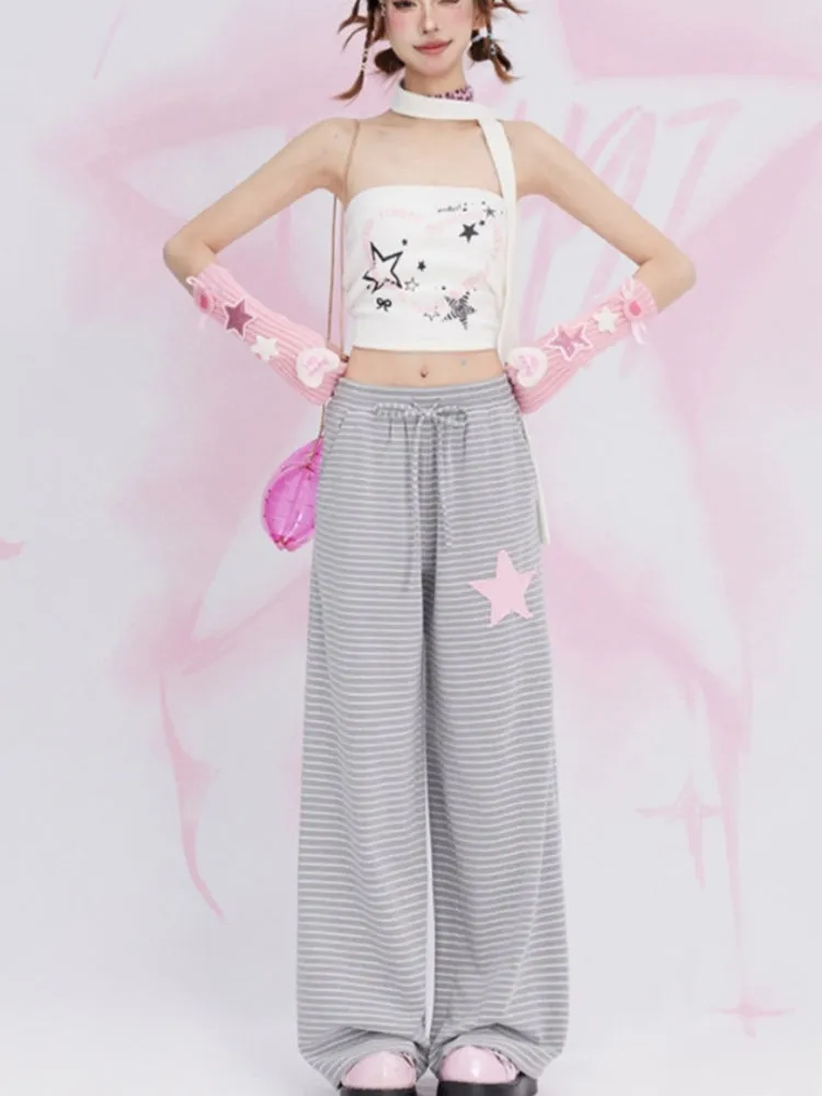 Summer Star Patch Striped Casual Pants