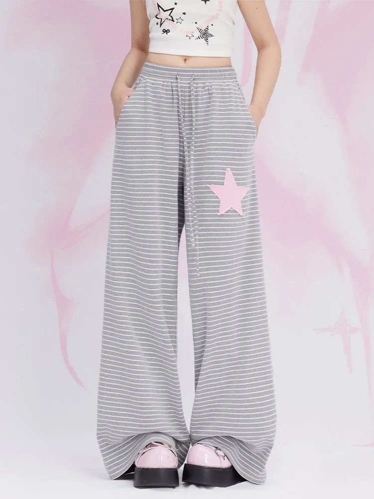 Summer Star Patch Striped Casual Pants