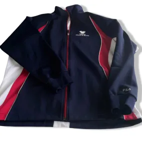 Vintage men Fila Tokyo college of welfare Navy colorblock bomber jacket in L|SKU 5713