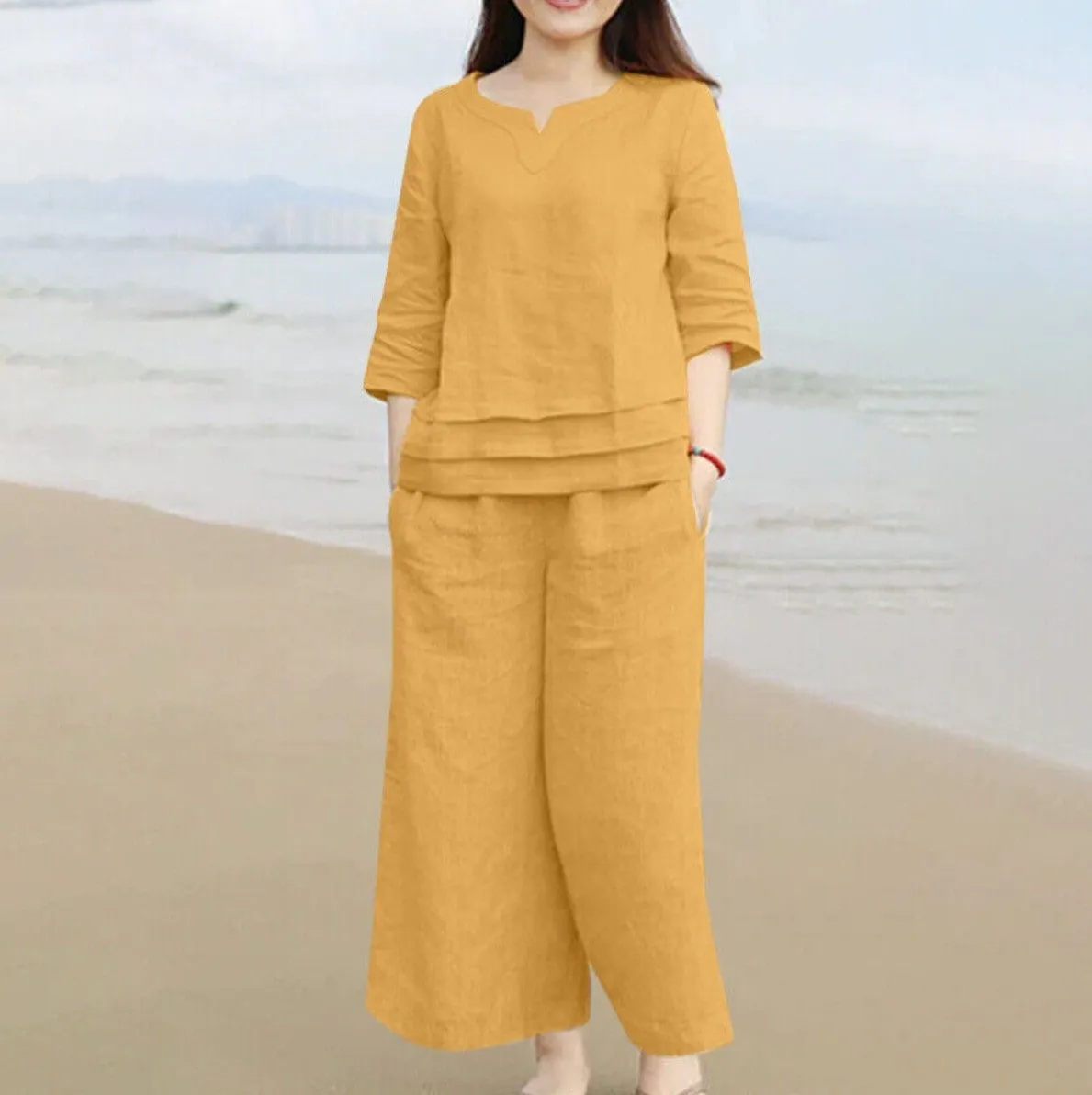 Women's 2 Pcs Long Sleeve Solid Color Shirt Sets 590229 2XL