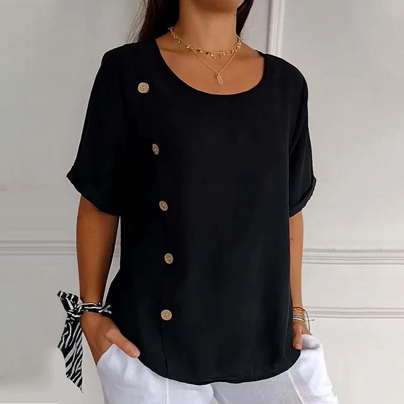 Women's Crew Neck Side Button Blouse💖