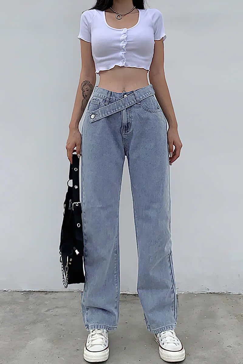 Women's featured sexy waist denim pants